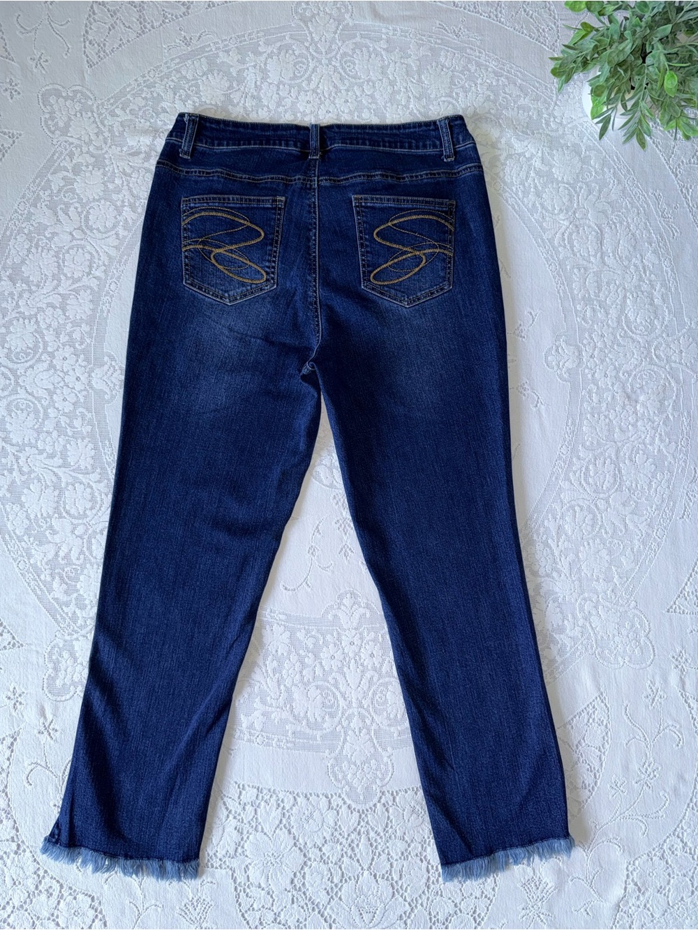 Slim Sation Dark Blue Women’s Boho Denim Jeans Frayed Hem 12 cotton spandex